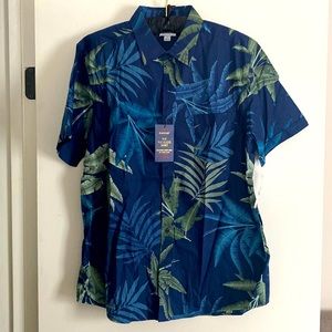 Haggar Men’s Slim-Fit short sleeve tuckless shirt - tropical print size L - NWT